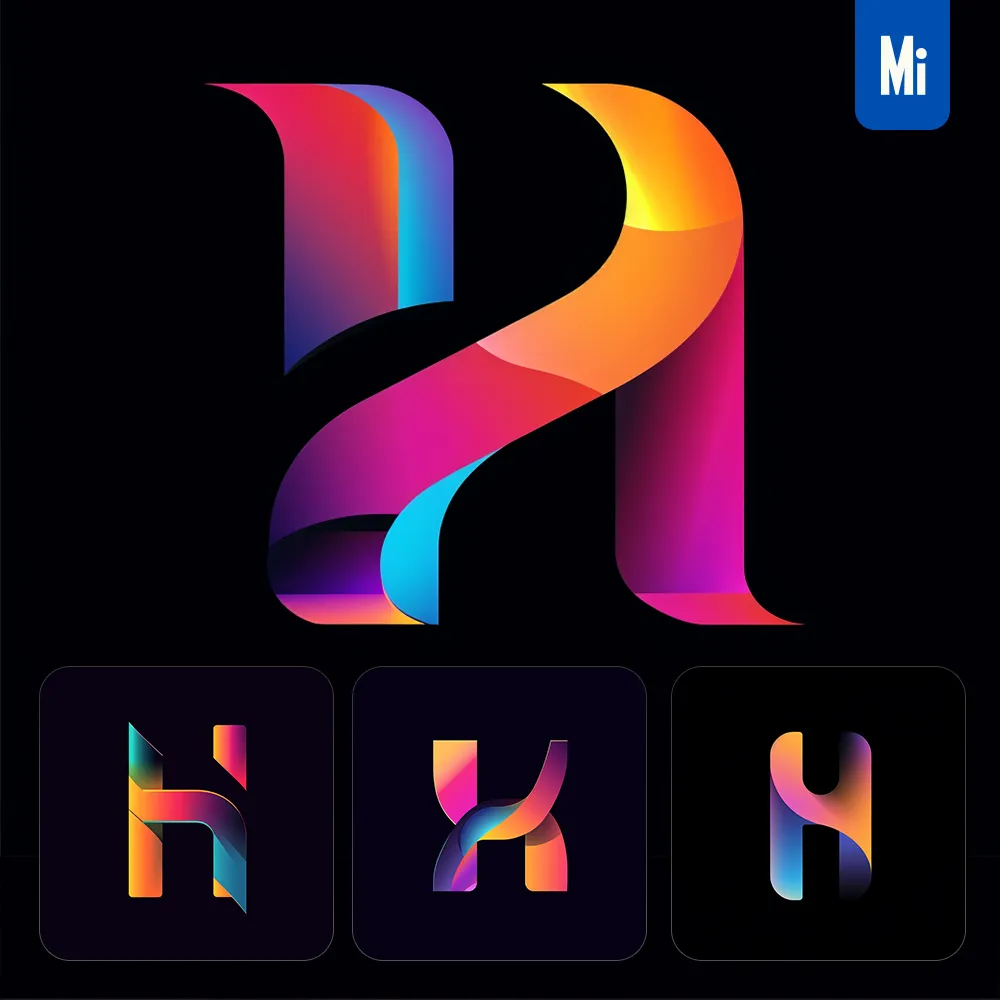 midjourney prompt H letter logo vector design colorful gradients graphic
