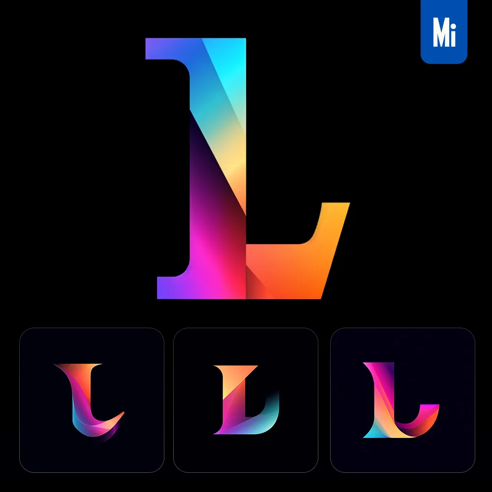 Midjourney Prompt L Letter Logo Vector Design Colorful Gradients Graphic