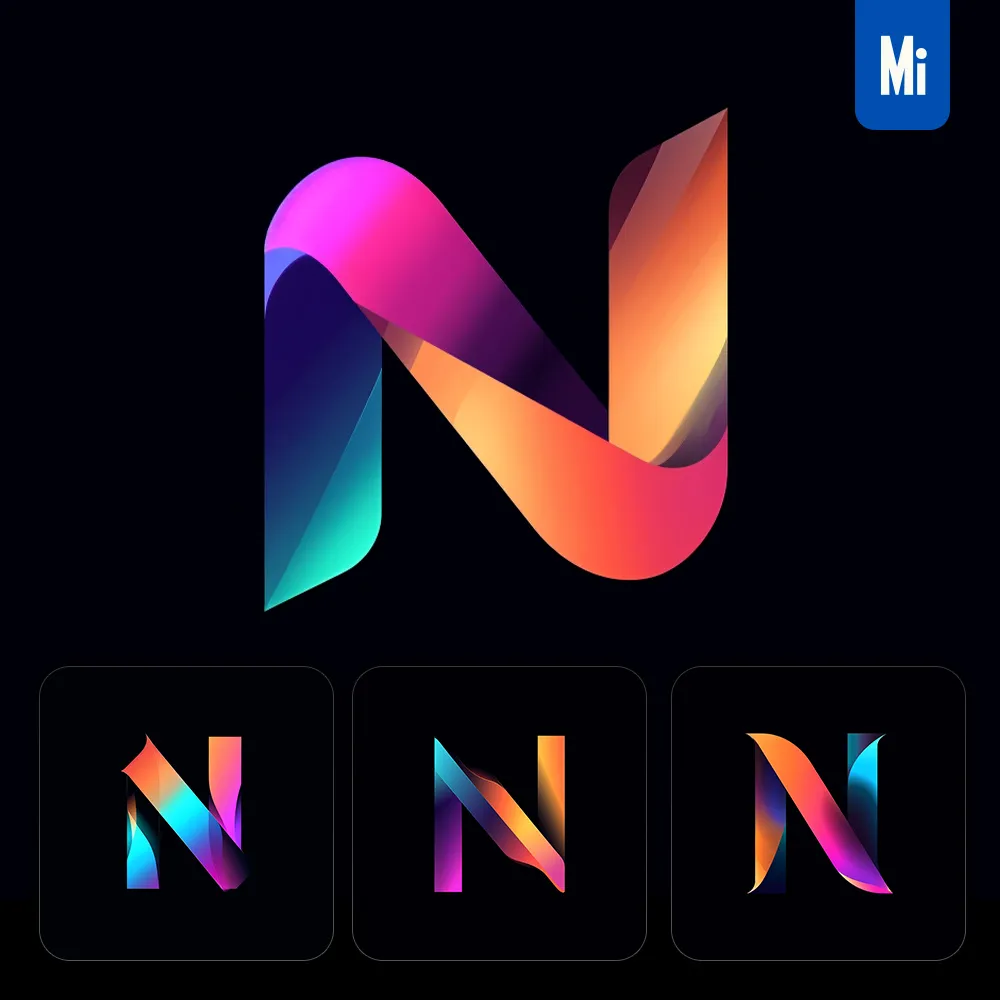 Midjourney Prompt N Letter Logo Vector Design Colorful Gradients Graphic