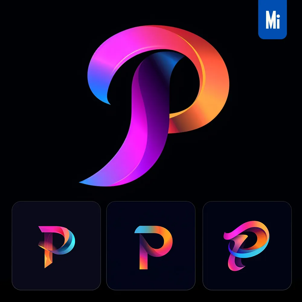Midjourney Prompt P Letter Logo Vector Design Colorful Gradients Graphic