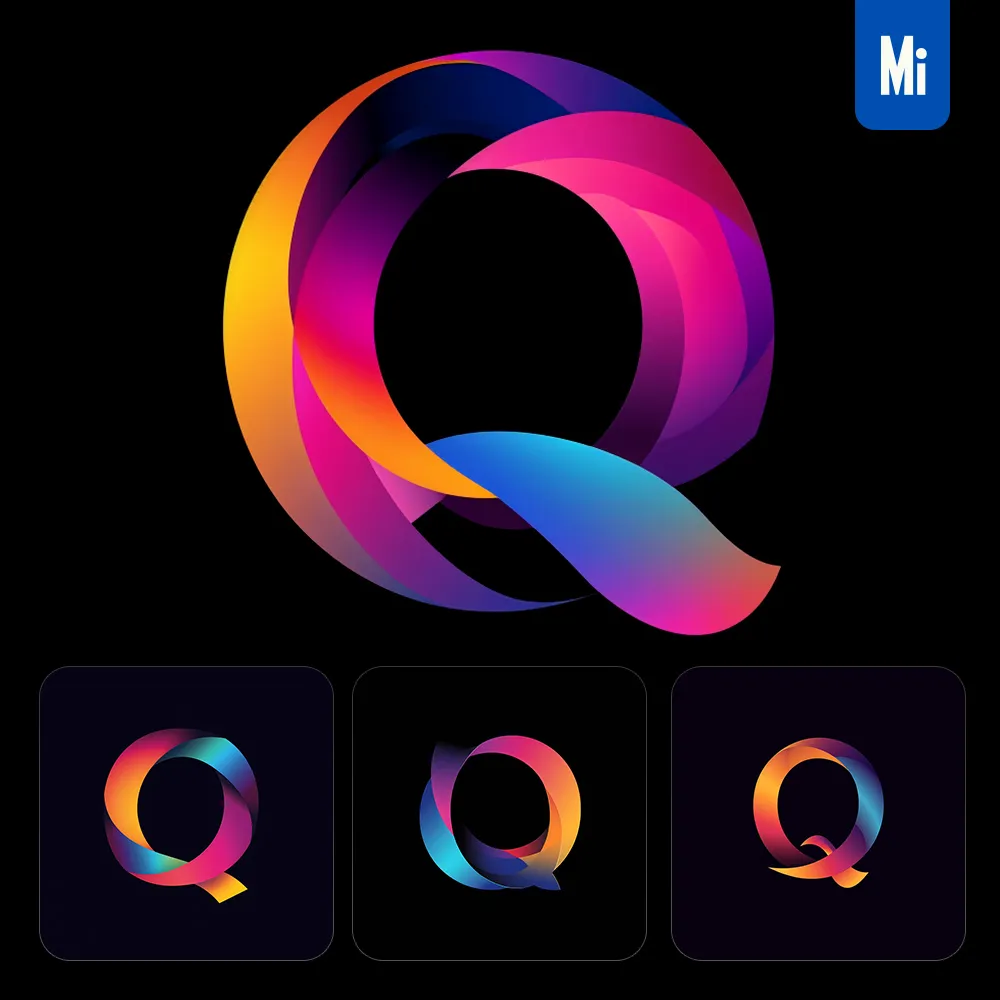 Midjourney Prompt Q Letter Logo Vector Design Colorful Gradients Graphic