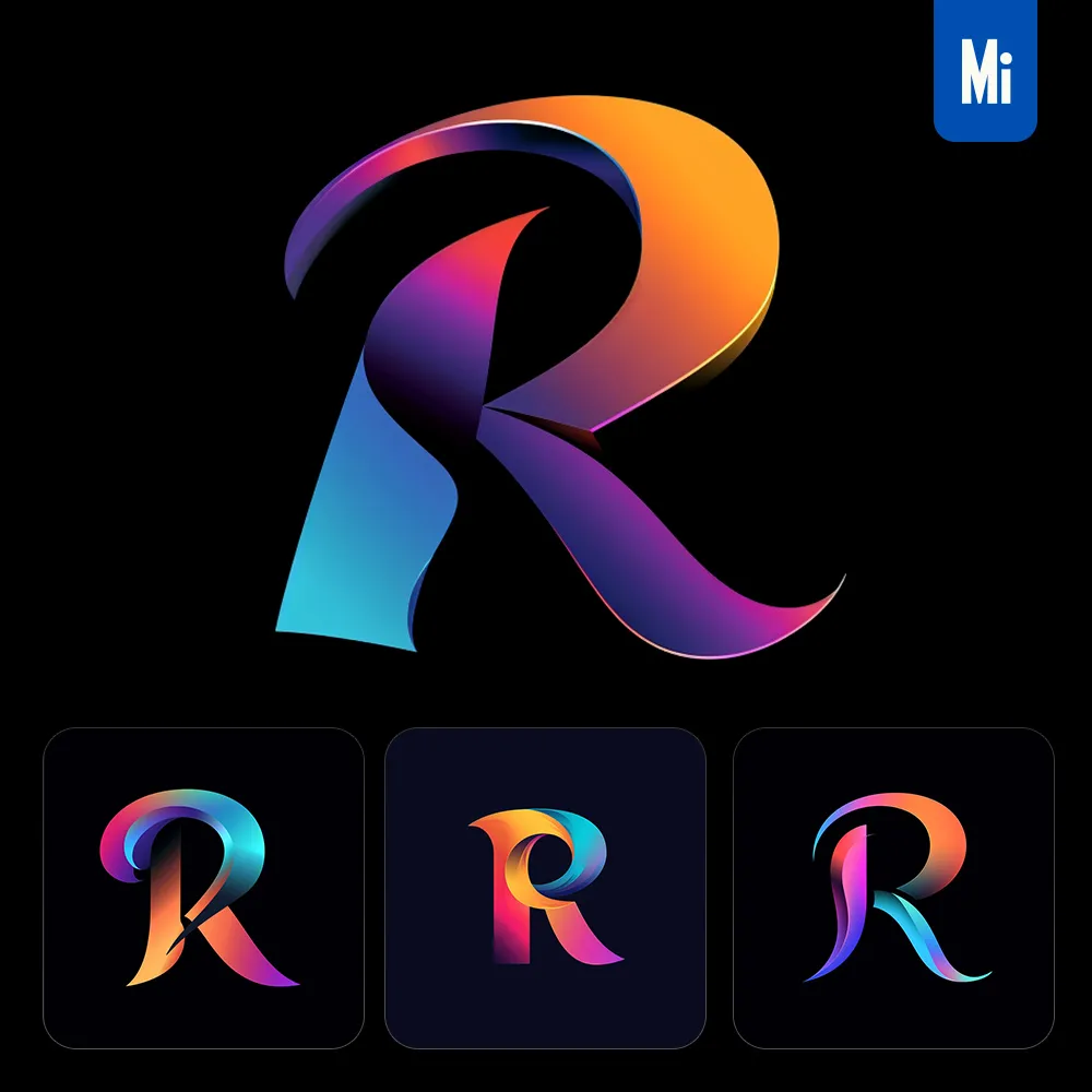 Midjourney Prompt R Letter Logo Vector Design Colorful Gradients Graphic