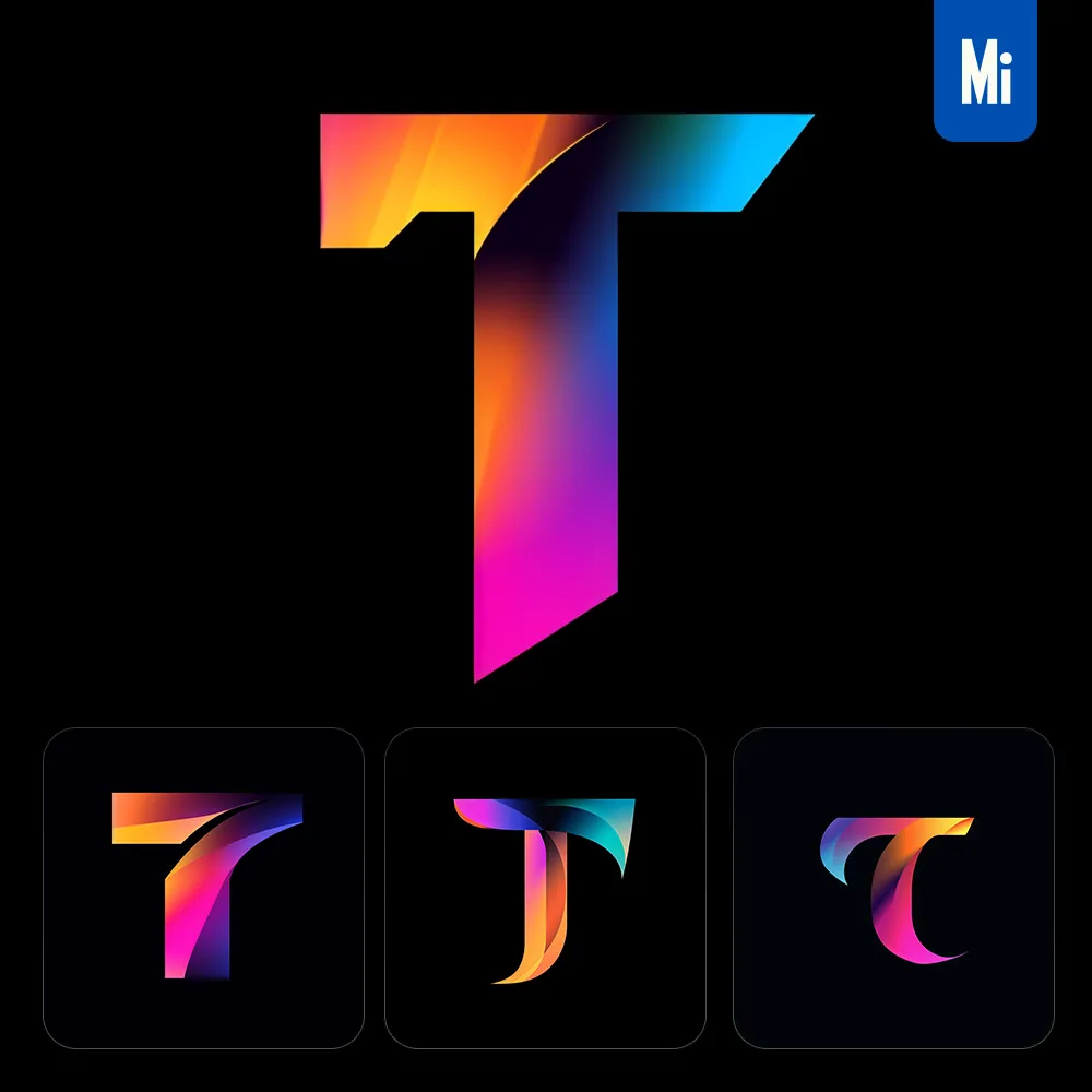 Midjourney Prompt T Letter Logo Vector Design Colorful Gradients Graphic