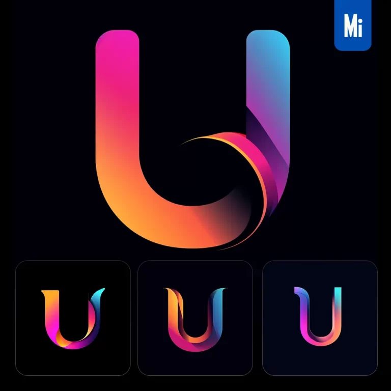 midjourney prompt U letter logo vector design colorful gradients graphic