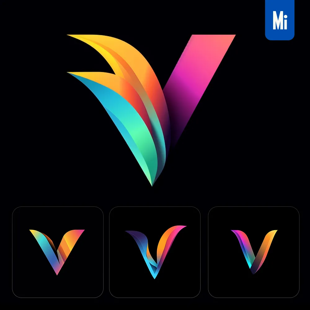 Midjourney Prompt V Letter Logo Vector Design Colorful Gradients Graphic