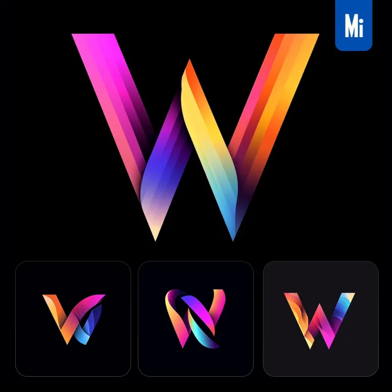 midjourney prompt W letter logo vector design colorful gradients graphic