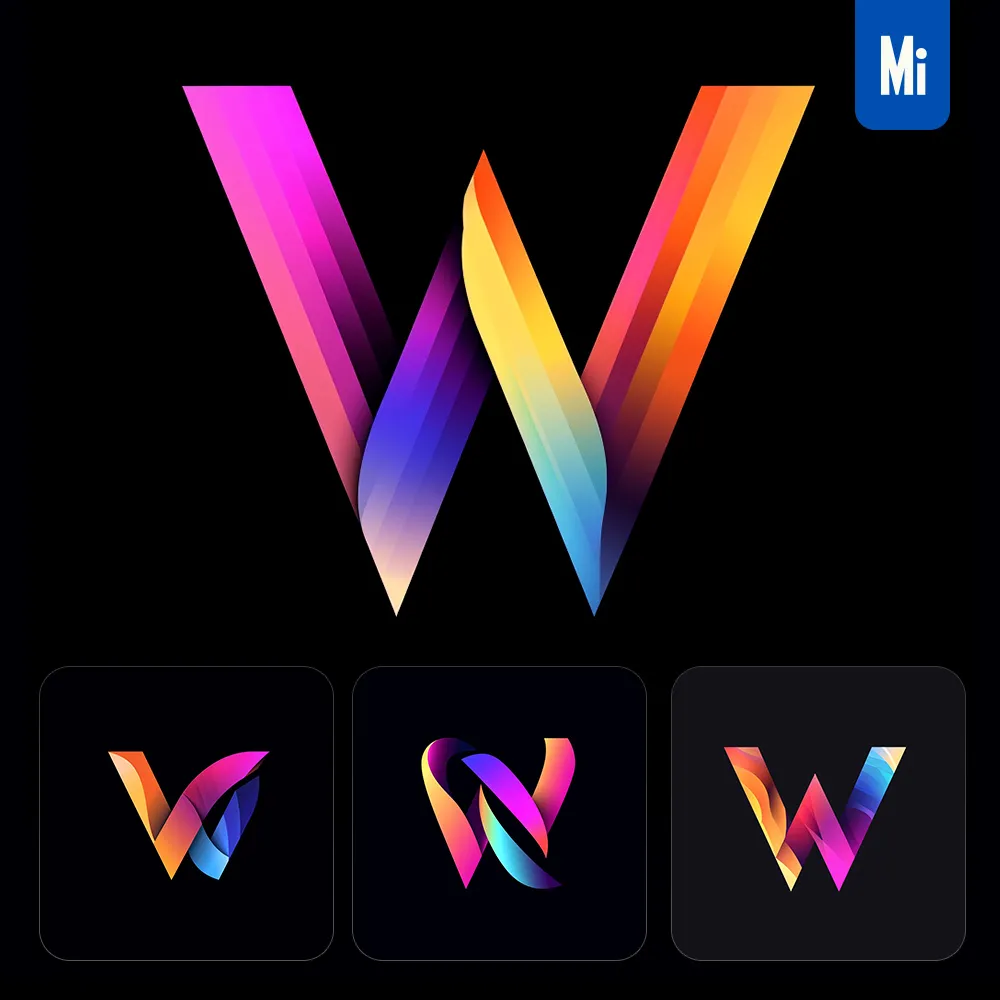 Midjourney Prompt W Letter Logo Vector Design Colorful Gradients Graphic