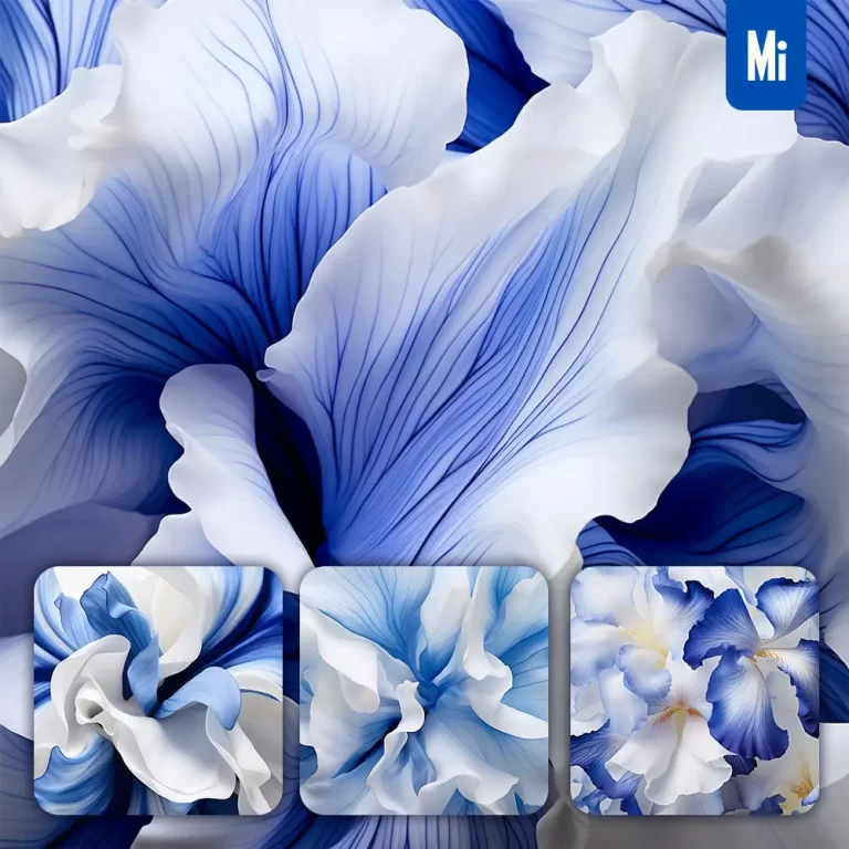 midjourney prompt blue iris flowers petals close up art beauty photography