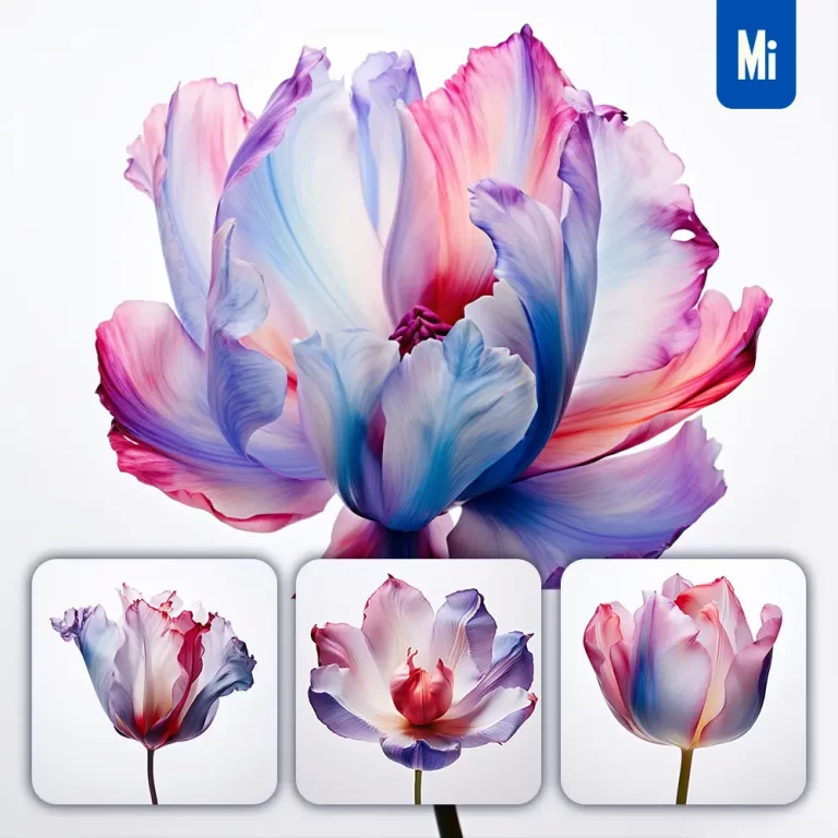 midjourney prompt blue purple tulip flower petal colorful photography