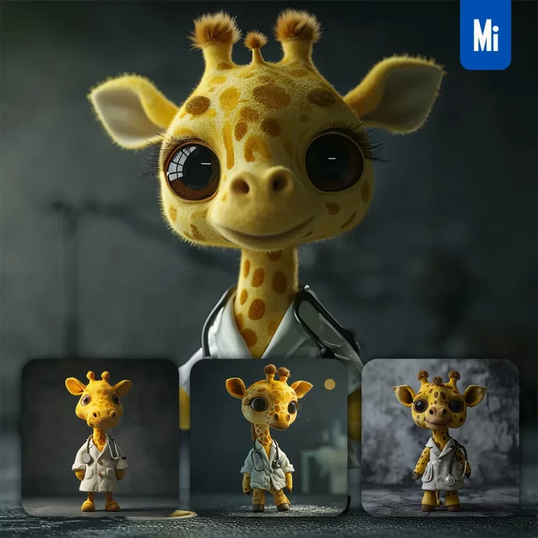 midjourney prompt giraffe doctor popmart blindbox 3D cartoon