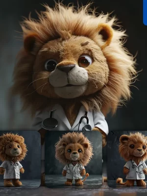 Midjourney Prompt Lion Doctor Popmart Blindbox 3d Cartoon