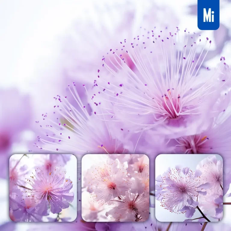 midjourney prompt purple mimosa flowers petals close up art beauty photography