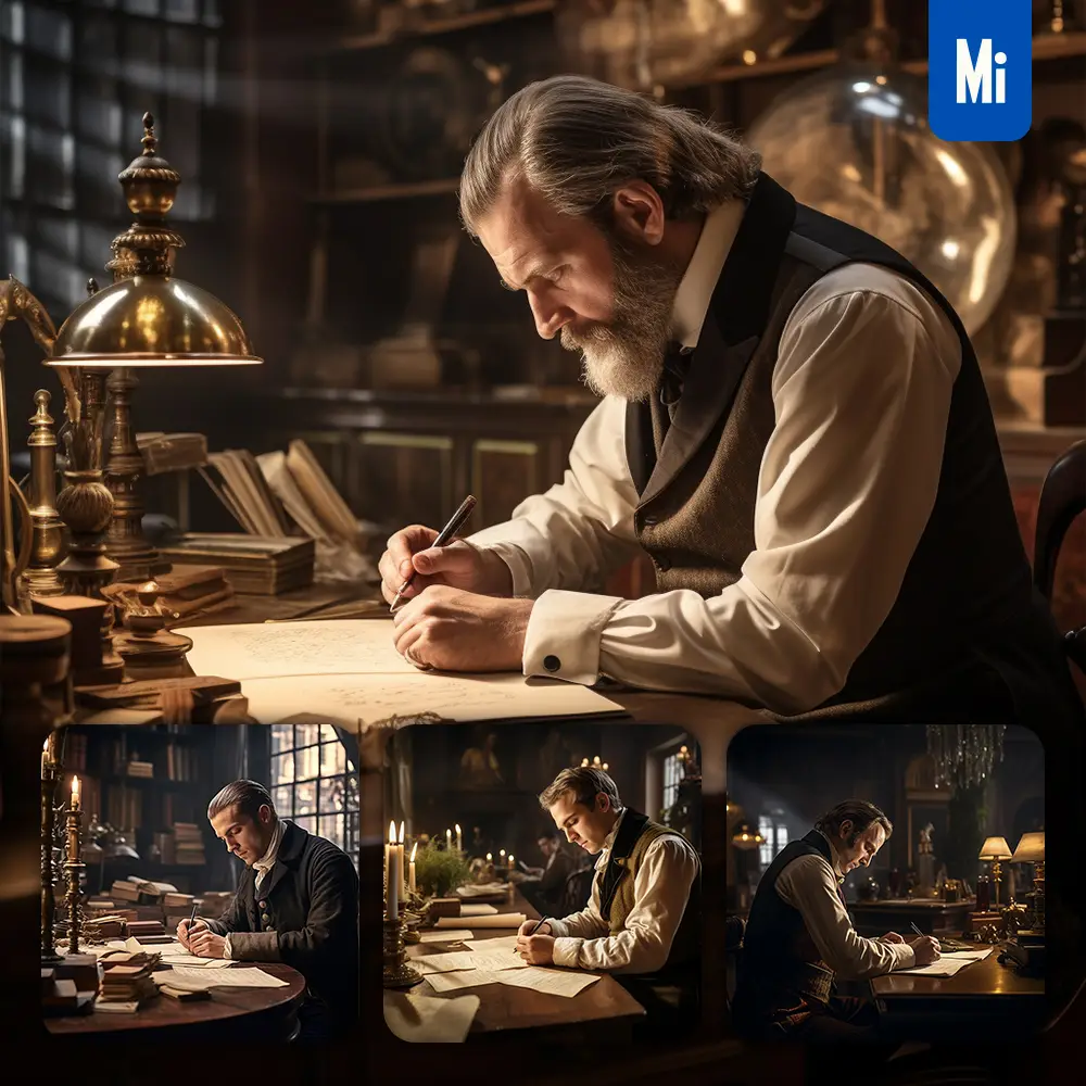 Midjourney Prompt Sir Man Write Cinema Still Photography