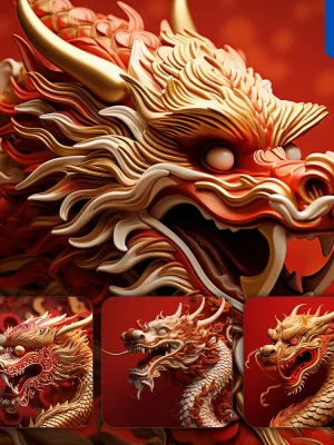 Midjourney Prompt Chinese Dragon Red Sculpture