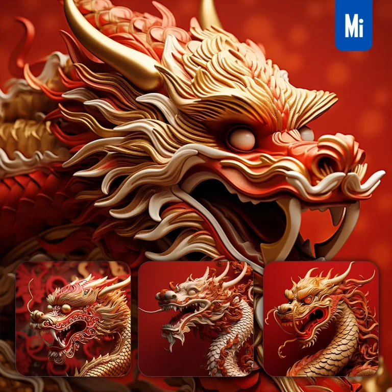 midjourney prompt Chinese dragon head red sculpture