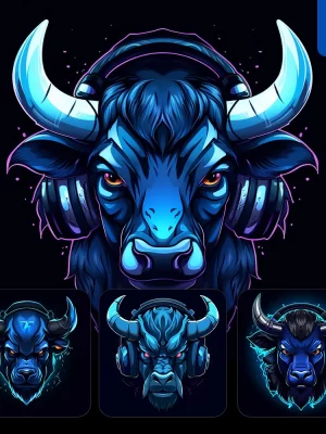 Midjourney Prompt Blue Bull Face Head Headphones Logo