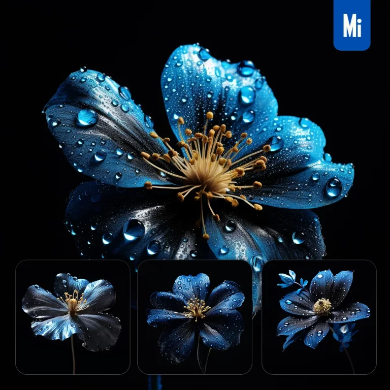 midjourney prompt blue flower petal photography