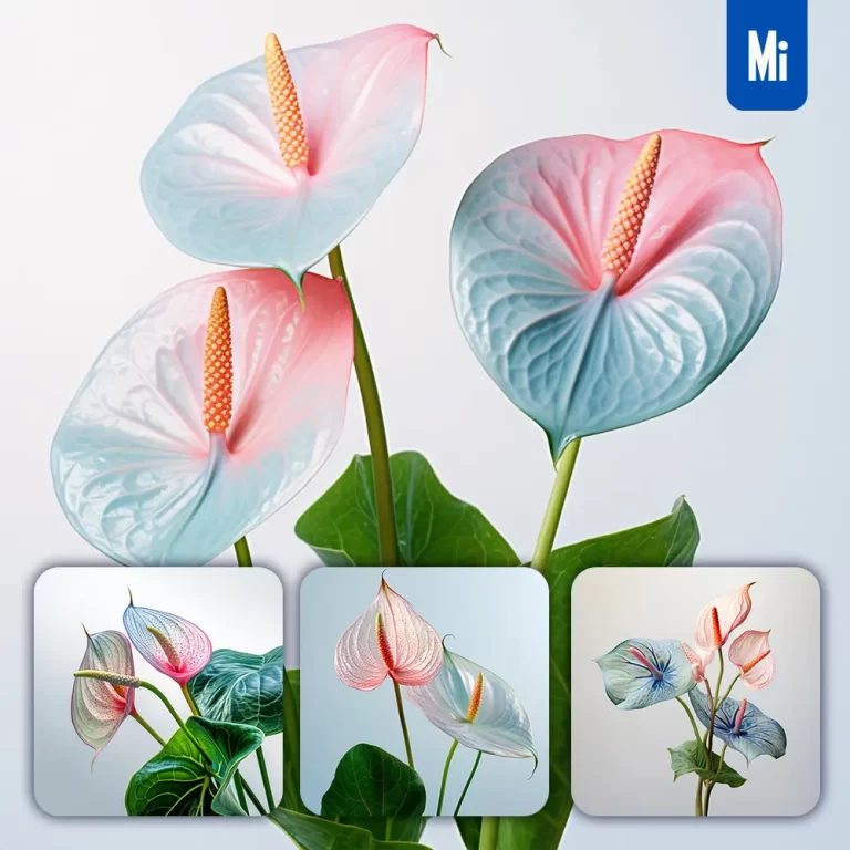 midjourney prompt blue red anthurium flower leaf photography