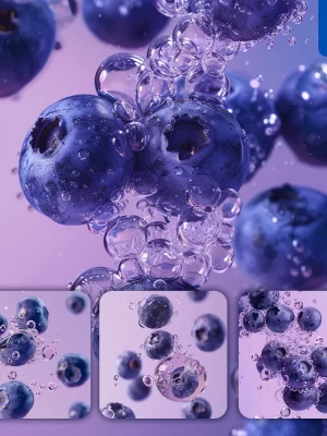 Midjourney Prompt Blueberry Bubble Water Purple Photography