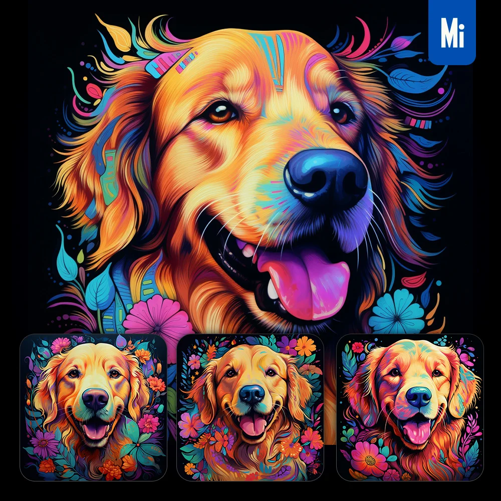 midjourney prompt dog head flower colorful painting illustration