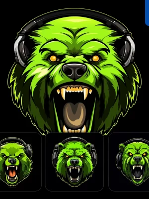 Midjourney Prompt Green Bear Face Head Headphones Logo