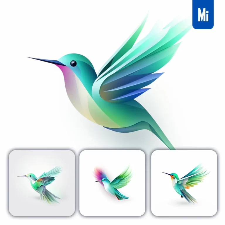 midjourney prompt green cyan hummingbird 2D graphics logo