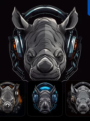 Midjourney Prompt Grey Rhinoceros Face Head Headphones Logo