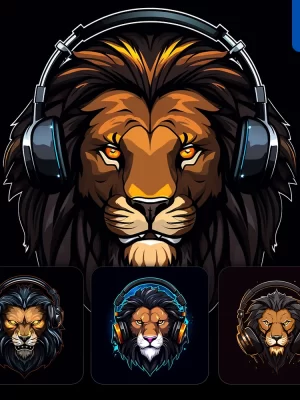 Midjourney Prompt Lion Face Head Headphones Logo