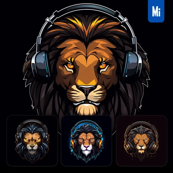 Midjourney Prompt Lion Face Head Headphones Logo