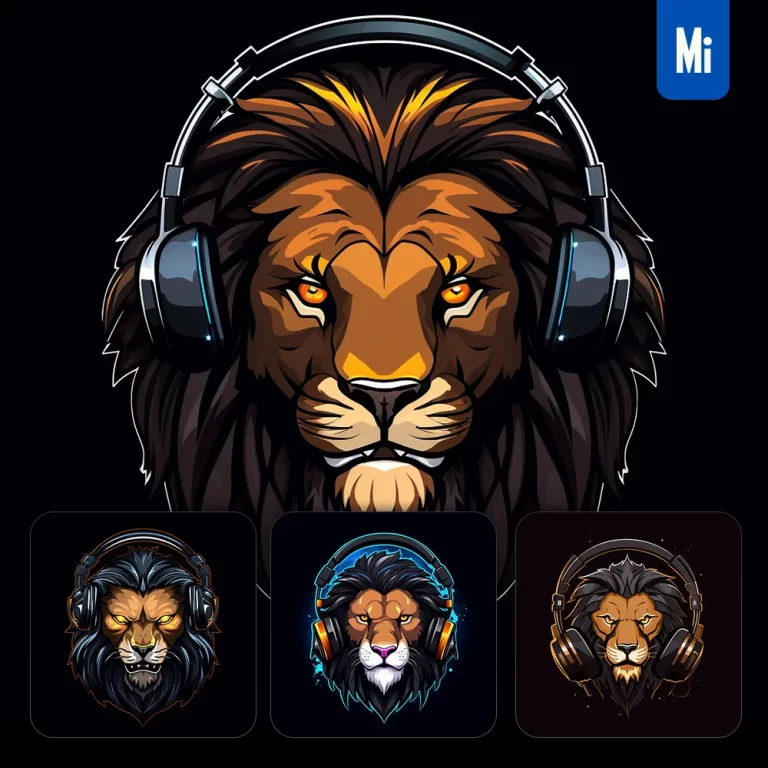 midjourney prompt lion face head headphones logo