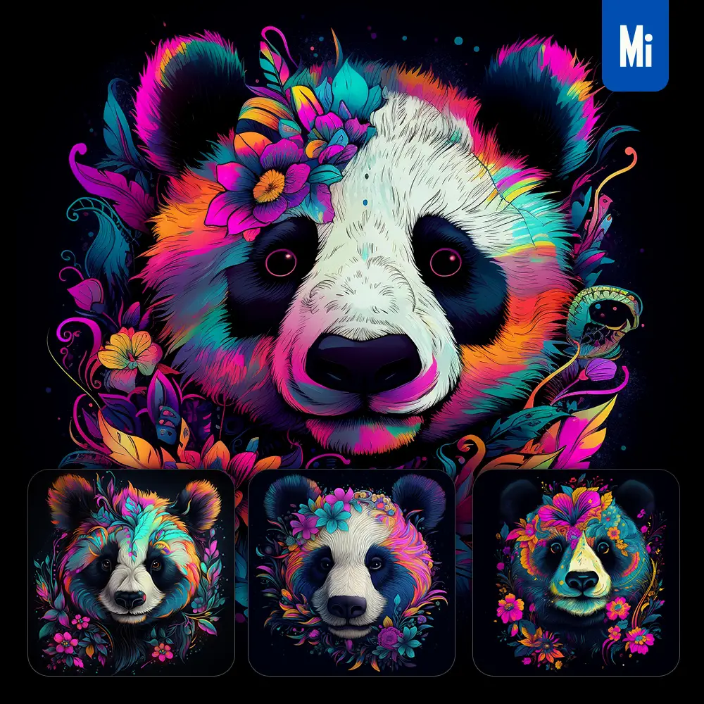 Midjourney Prompt Panda Head Colorful Painting Illustration