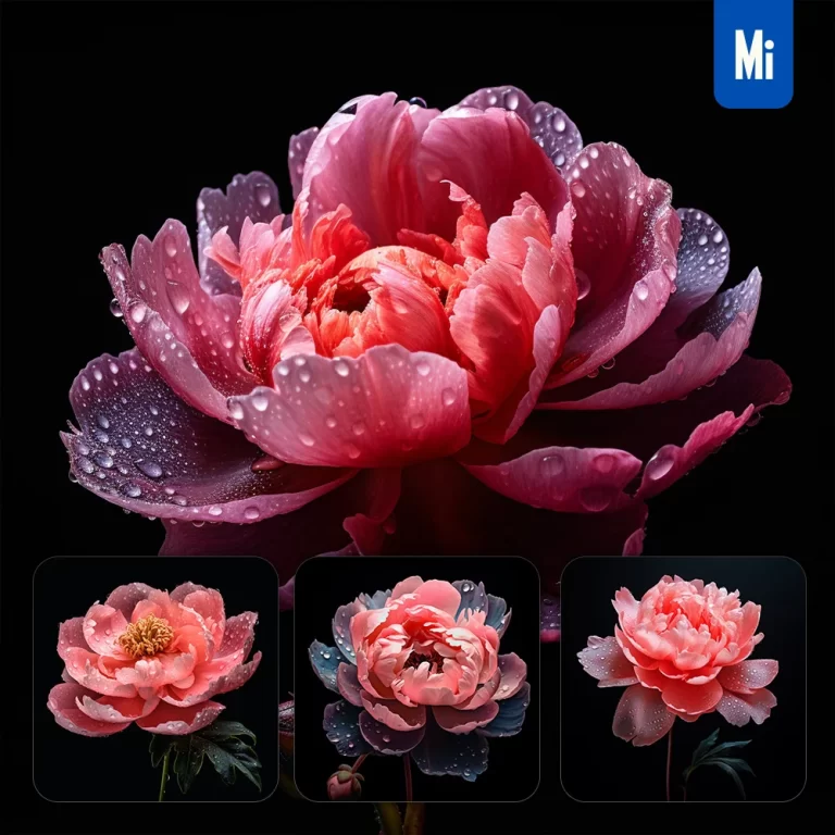 midjourney prompt pink peony flower petal photography