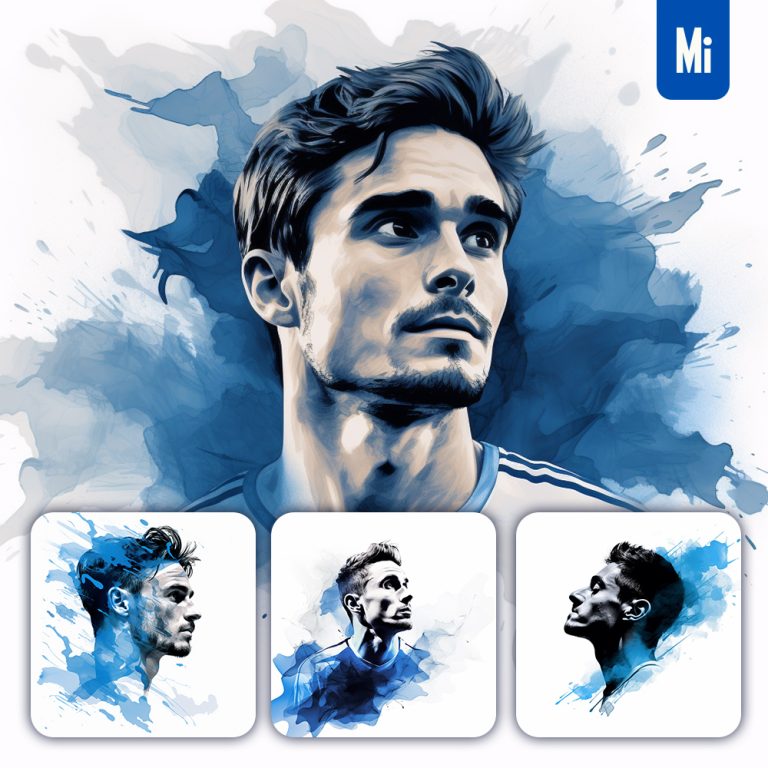 midjourney prompt portrait football soccer player blue