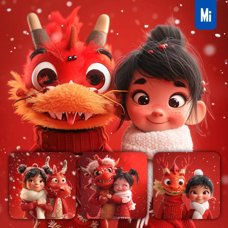 midjourney prompt red dragon girl Chinese 3D animation cartoon
