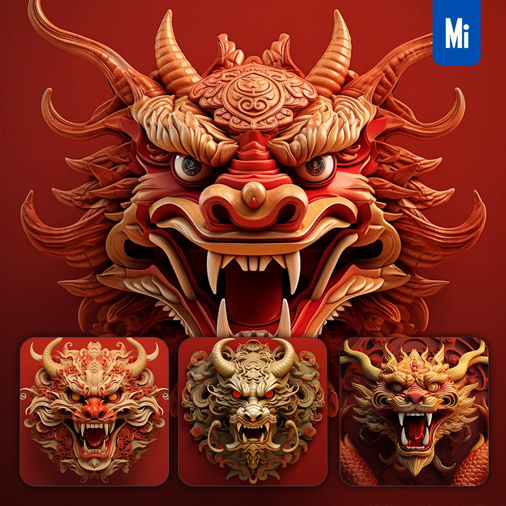 Midjourney Prompt Red Gold Chinese Dragon Sculpture