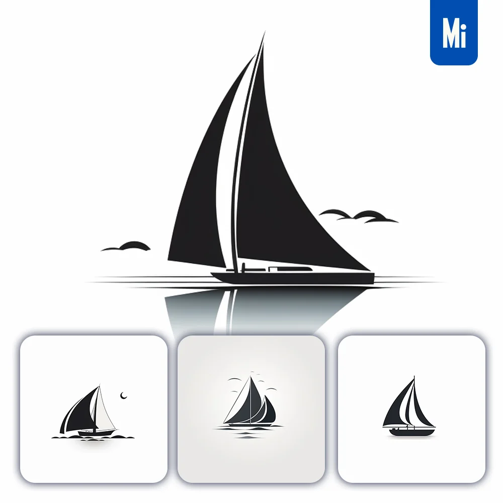 midjourney prompt sailing sailboat vector black and white logo