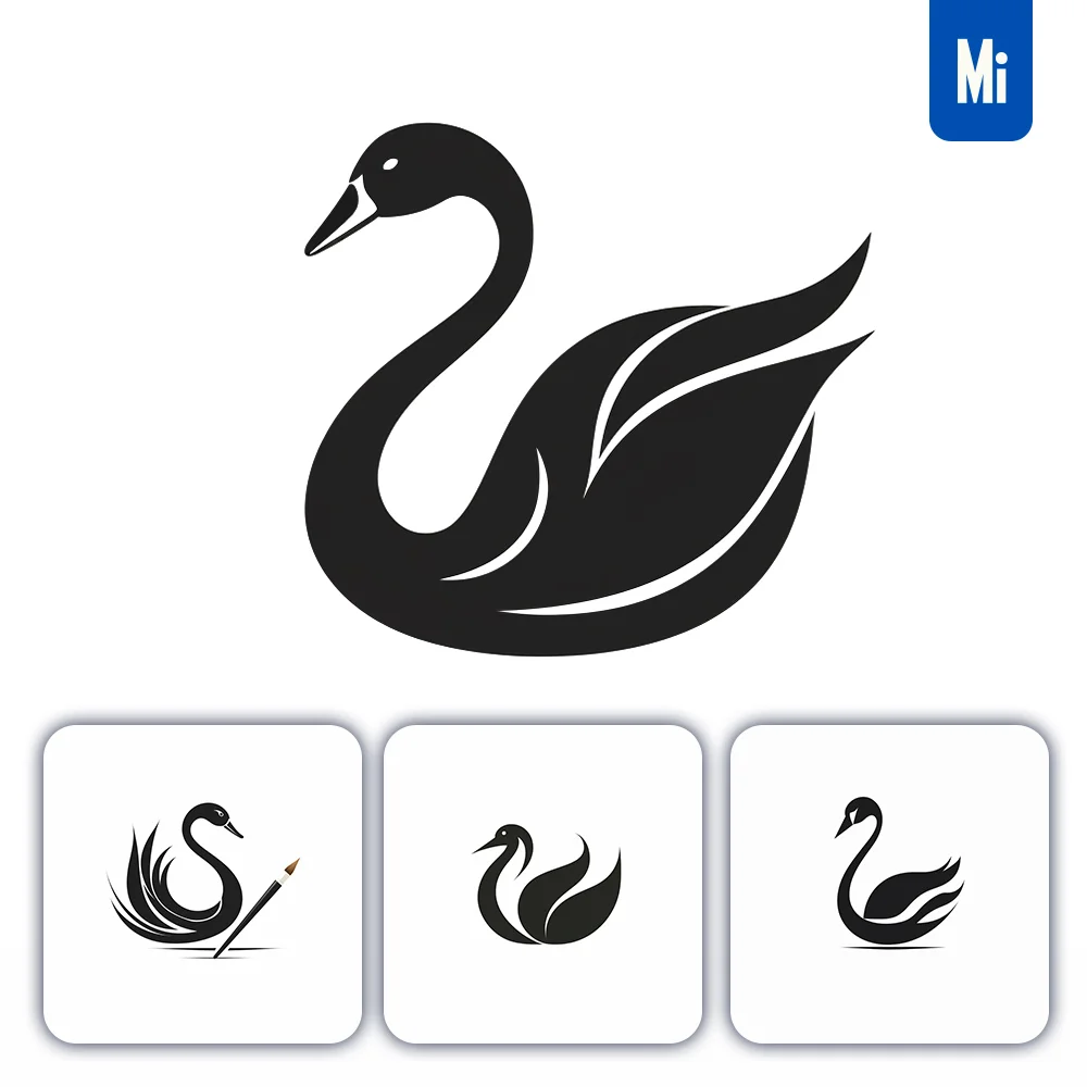 Midjourney Prompt Swan Vector Black White Logo