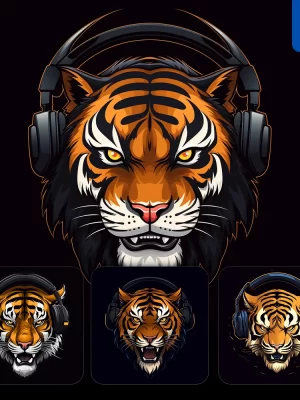 Midjourney Prompt Tiger Face Head Headphones Logo