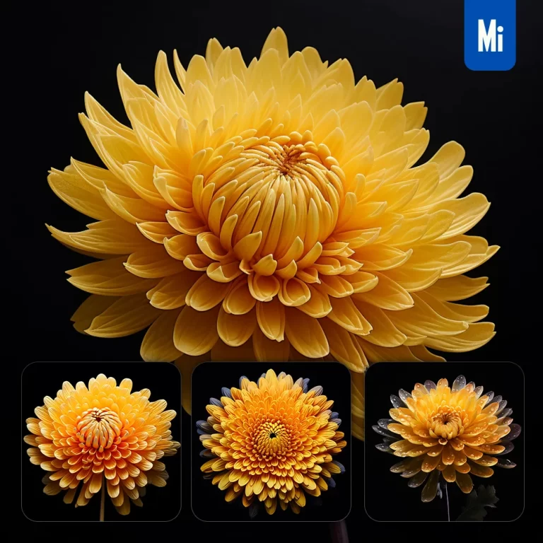 midjourney prompt yellow chrysanthemum flower petal photography