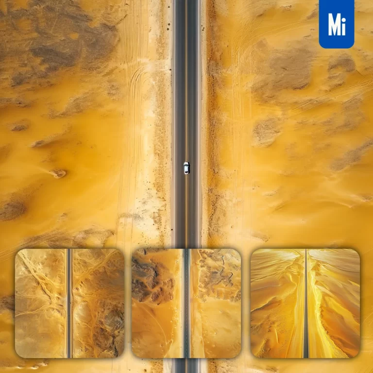 midjourney prompt yellow road desert straight photography