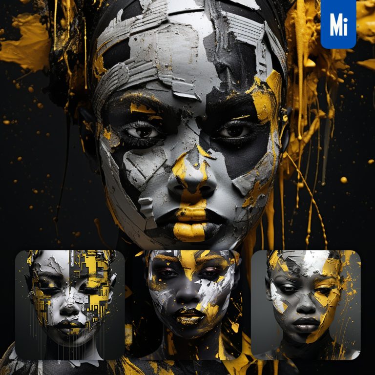 midjourney prompt Africa lady face woman head female yellow oil paint portrait painting photography