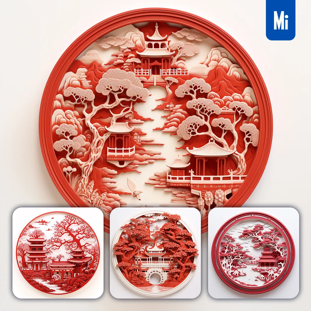 Midjourney Prompt Ancient Chinese Tower Architecture Red Circle Lacquer Carving