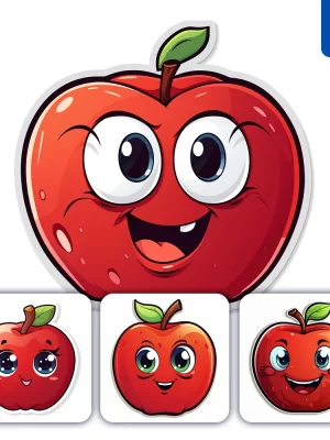 Midjourney Prompt Apple Cute Cartoon Sticker