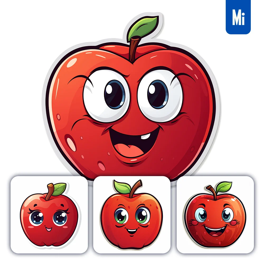 Midjourney Prompt Apple Cute Cartoon Sticker