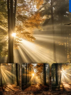 Midjourney Prompt Autumn Sun Shining Forest Tree Light Lighting