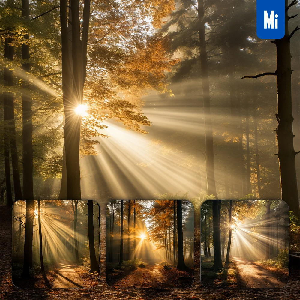 Midjourney Prompt Autumn Sun Shining Forest Tree Light Lighting