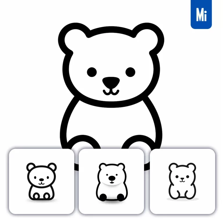 midjourney prompt bear line cartoon vector logo