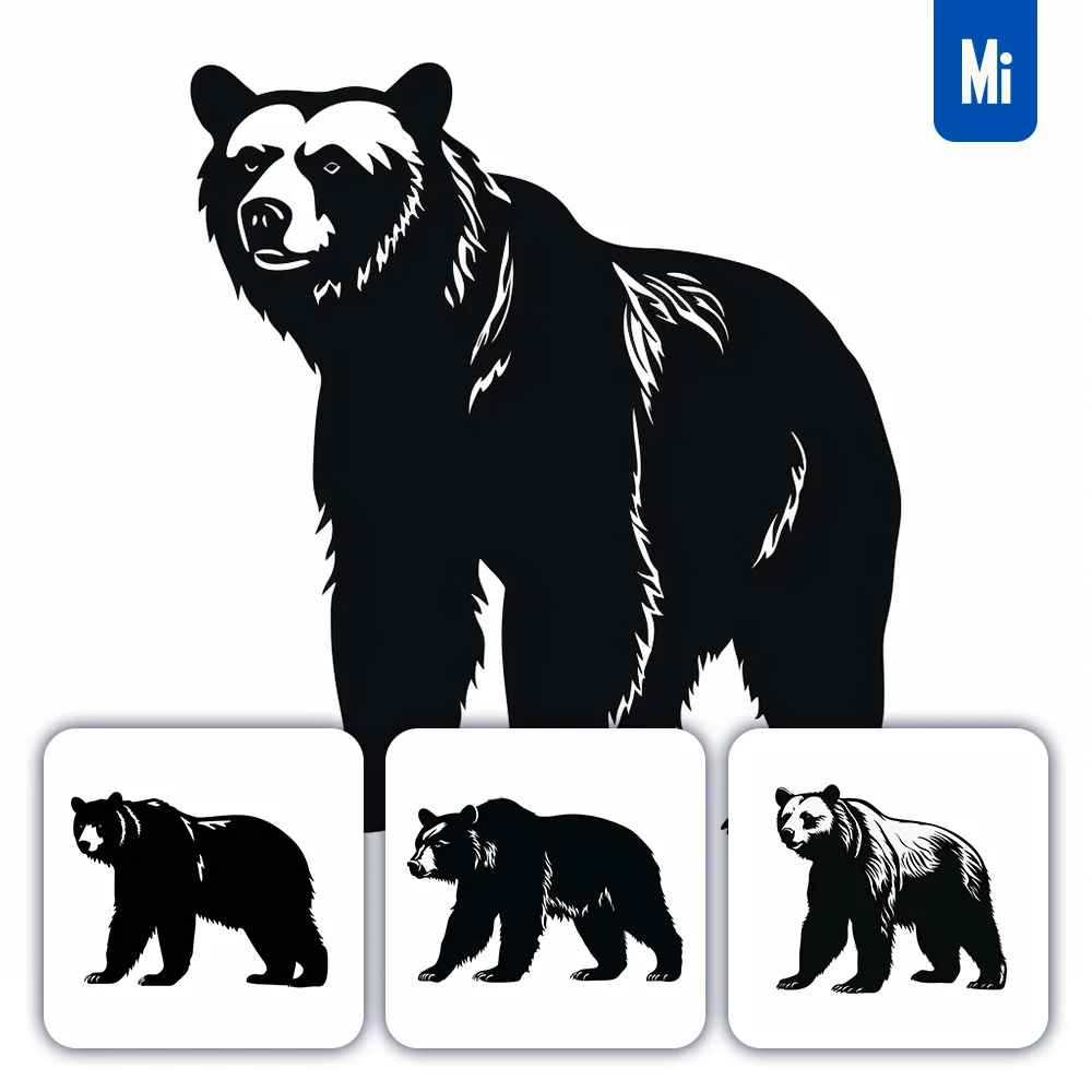 Midjourney Prompt Black Bear Silhouette Logo Illustration