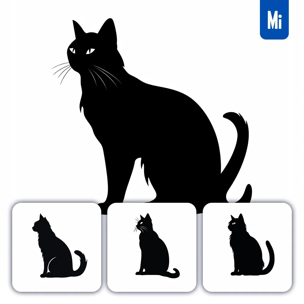 Midjourney Prompt Black Cat Silhouette Logo Illustration