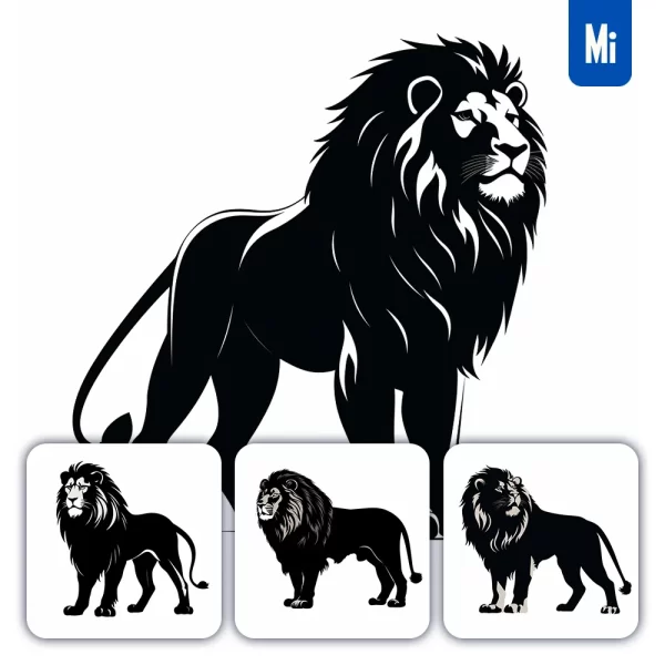 Midjourney Prompt Black Lion Silhouette Logo Illustration